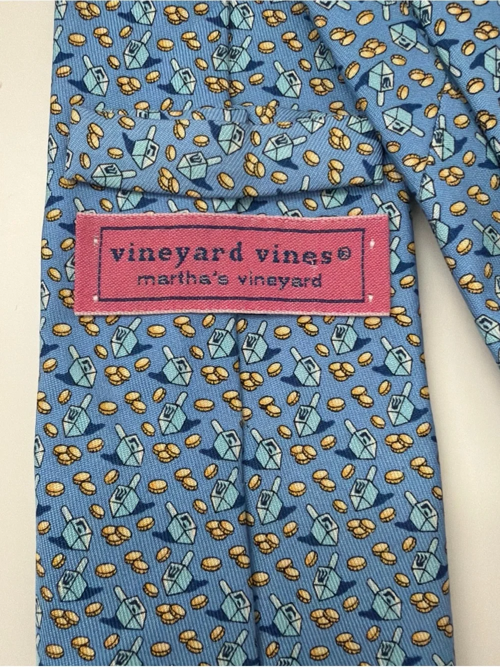 Vineyard Vines Dreidel Themed Blue/Gold Silk Tie
